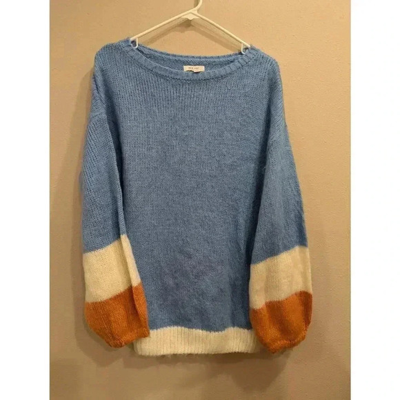 Women's blue, white & peach color block sweater by Nine West size L - Picture 1 of 8